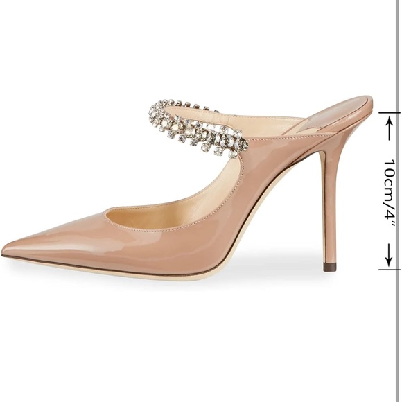 Elegant Nude Patent Leather Heeled Mules with Rhinestone Strap - Picture 4 of 5